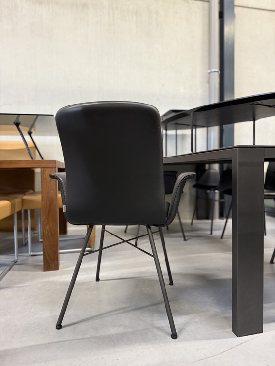 Image 1 of Bert Plantagie Dining Room Chairs 4xBlake - 1xFour black leather