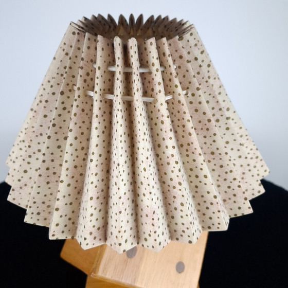 Image 1 of Vintage wooden dice lamp base with pleated shade, 1970s