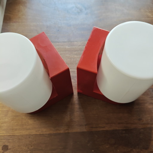 Finnish Space Age Wall Lamps Model 26016 – Pair of Red & White Sconces, 1970s