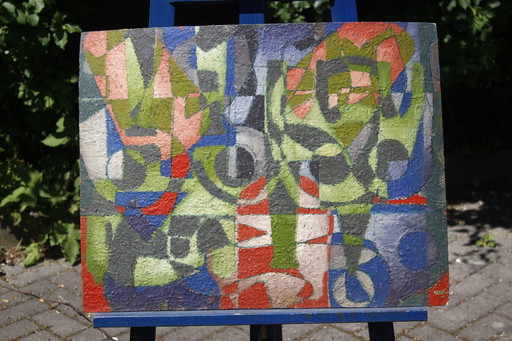 Jean Besnard (1922-2007) Oil On Panel Geometric Abstraction Op Art 1980s