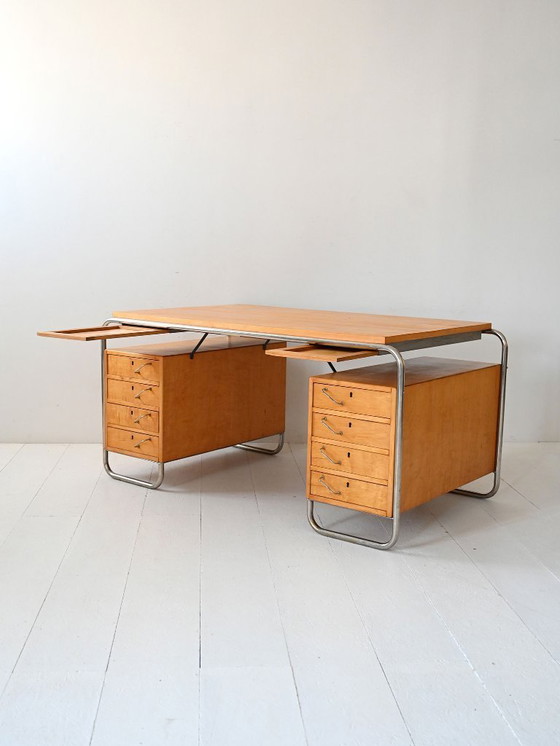 Image 1 of Skandinavischer Schreibtisch aus Birke und Stahl von Mücke & Melder, 1930er Jahre