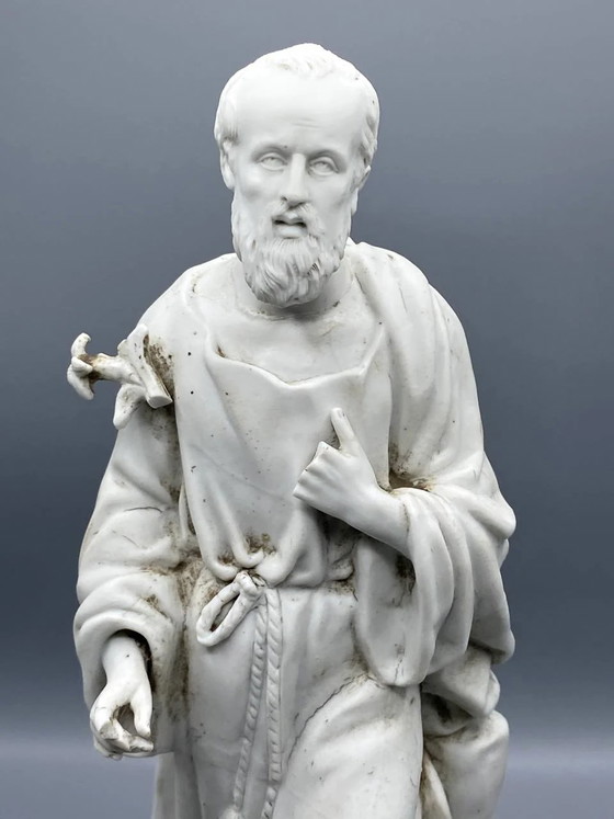 Antike religiöse Statue des Heiligen Josef aus Biskuitporzellan, Ende des 19. – Anfang des 20. Jahrhunderts (photo 5 of 8)