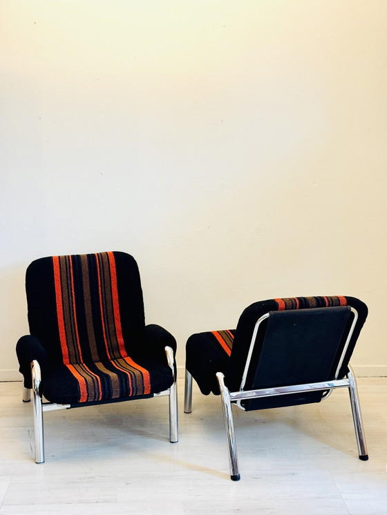 Image 1 of Fauteuils vintage à structure tubulaire chromée épaisse, années 1970