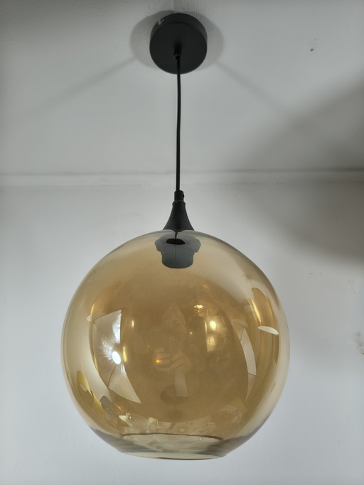 Lampada a sospensione a sfera in vetro color ambra champagne