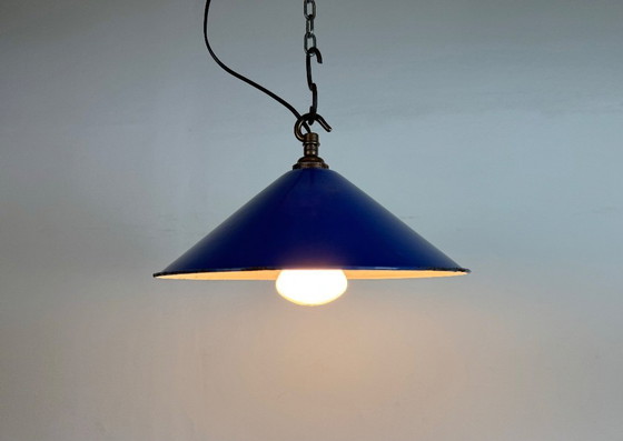 Image 1 of Lampada a sospensione industriale in smalto blu, anni '50