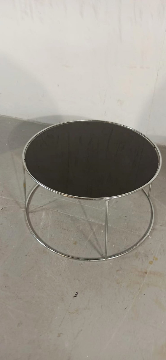 Image 1 of Dark glass round side table or coffee table 
