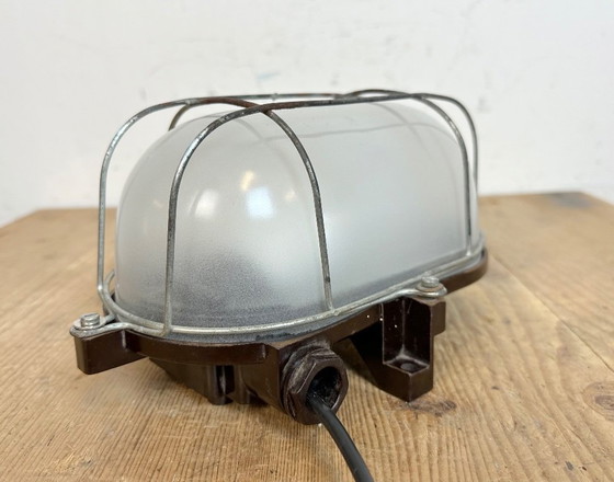 Image 1 of Industrial Brown Bakelite Wall Light with Milk Glass, 1960s