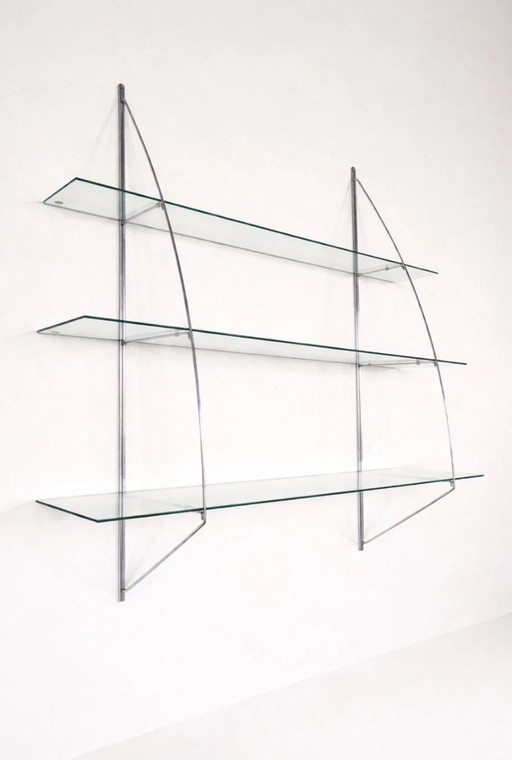 Vintage IKEA Glazen Chromen Boekenkast Rek Wandrek By Tord Björklund