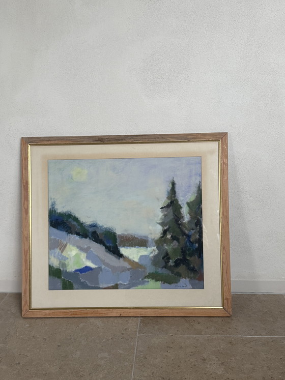 Image 1 of Atmospheric vintage painting with a soft, impressionistic landscape. Dimensions 61x70cm