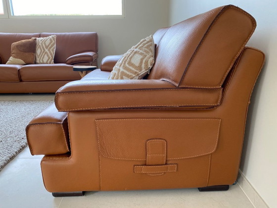 Image 1 of 2x Leather sofa 2.5 seats Rivet-Lozano