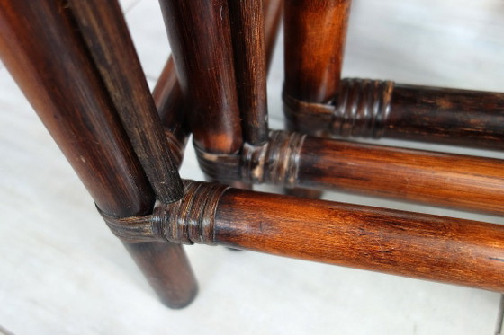 3 Vintage Bamboo and Smoked Glass Nesting Tables, 1960s – Side tables, Rattan (photo 14 of 16)