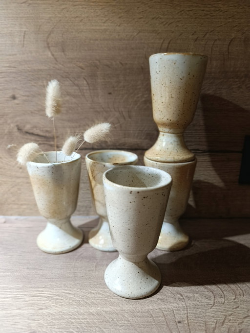 5 speckled stoneware mazagrans, vintage 1960/70 France