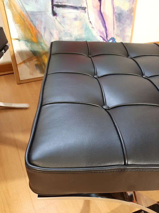 Image 1 of Knoll Set Barcelona New-Never Used Black Leather Design by Ludwig Mies Van Der Rohe and Lilly Reich (1929)