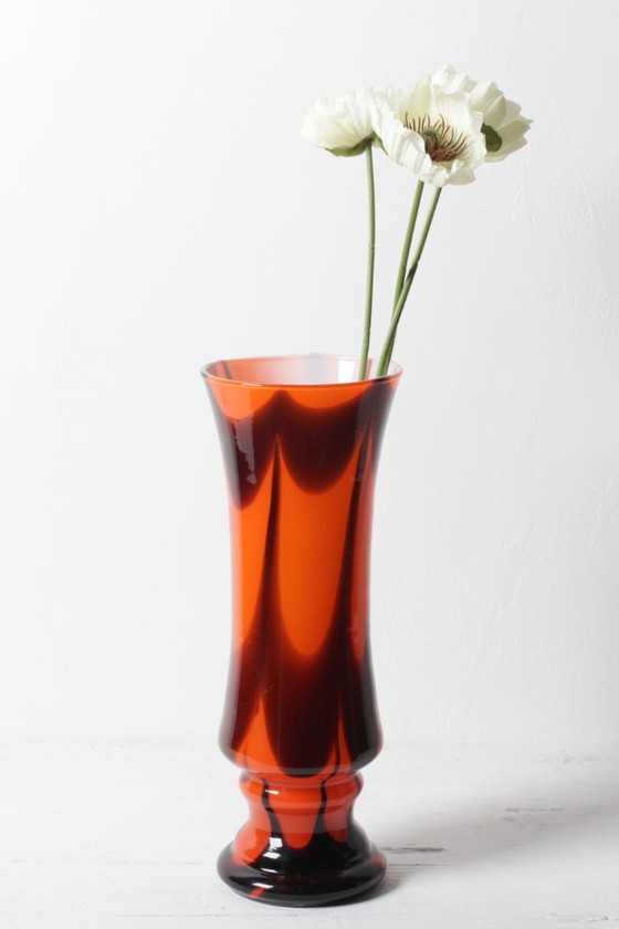 Image 1 of Zeldzame vintage vaas van Murano-glas in twee kleuren (oranje en bruin) uit het midden van de 20e eeuw / Italië / jaren 70