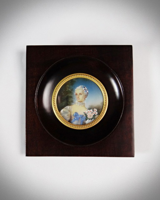 Miniature portrait of Madame Bergeret by Bouchet Hand-painted gouache 19th century