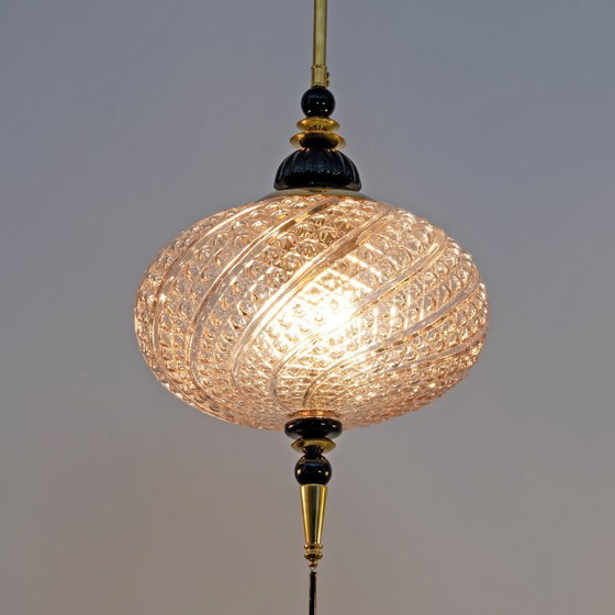 Image 1 of Lampada a sospensione in vetro soffiato di Murano e ottone