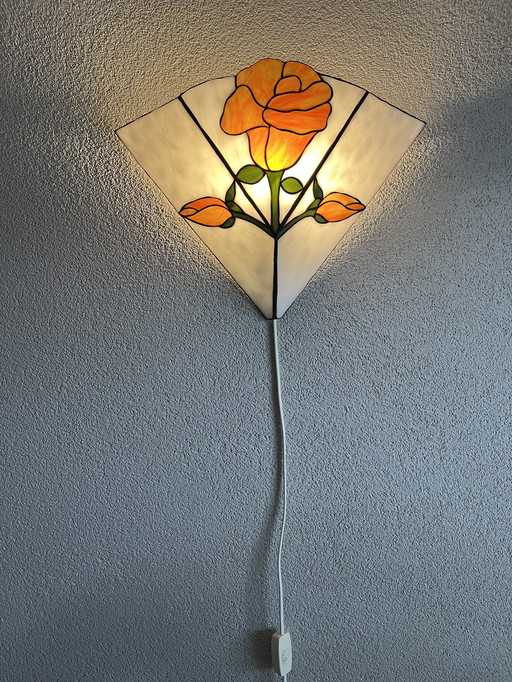 Vintage large Tiffany wall lamp with rose motif