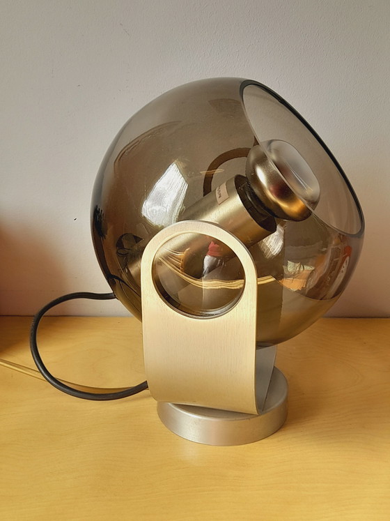 Image 1 of Spotlight uit de jaren 70 met rookglas en verchroomd metaal.