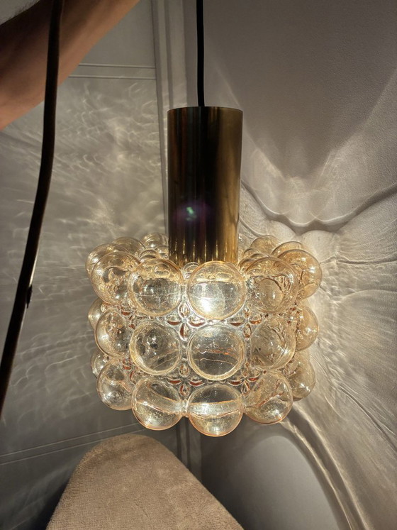 Helena Tynell bubble glass pendant lamp for Limburg, 1960s, Glashütte Limburg, Brass, Orange (photo 2 of 6)
