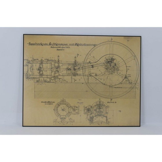 Image 1 of Original technical vintage drawing of an air compressor, 1925