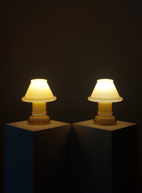 Image 1 of Pair of vintage glass table lamps bedside lamps