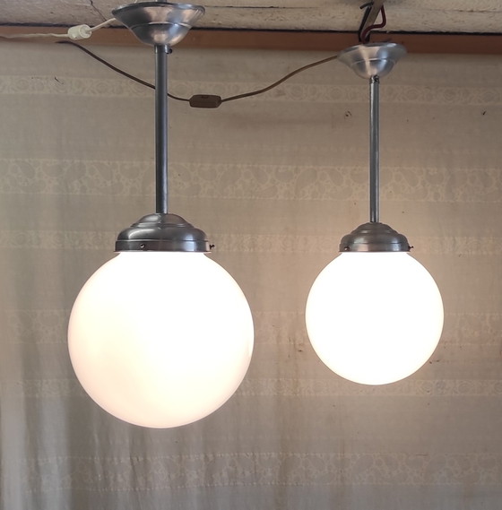 Image 1 of Bauhaus style globe opaline pendant light XL - mid. 20th century 