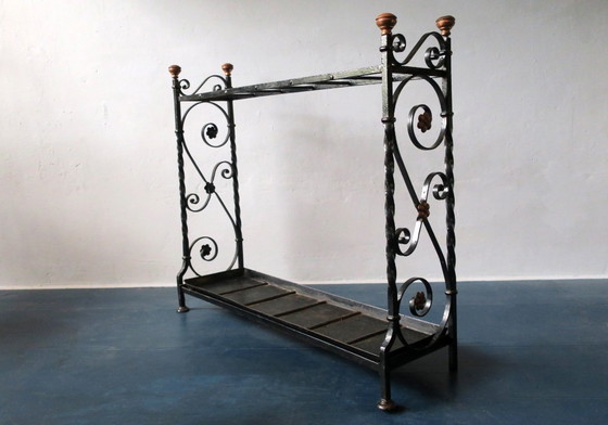 Image 1 of Antique Wrought Iron and Brass Umbrella Stand, 1890s