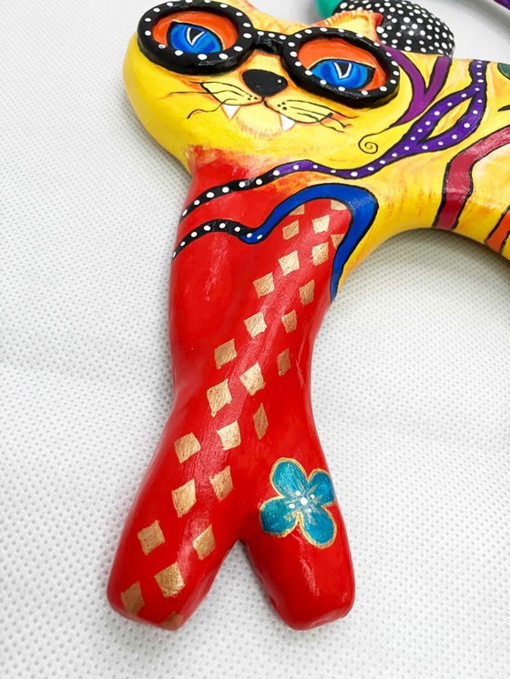 Image 1 of Cat figurine for the wall. Handcrafted by the artist.