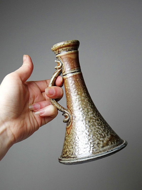 Image 1 of Vintage glazed stoneware candlestick or bud vase signed Le Don
