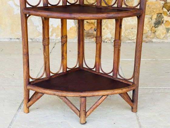 Image 1 of Mid-Century Bamboo & Rattan 3-Tier Corner Shelf, 1960s
