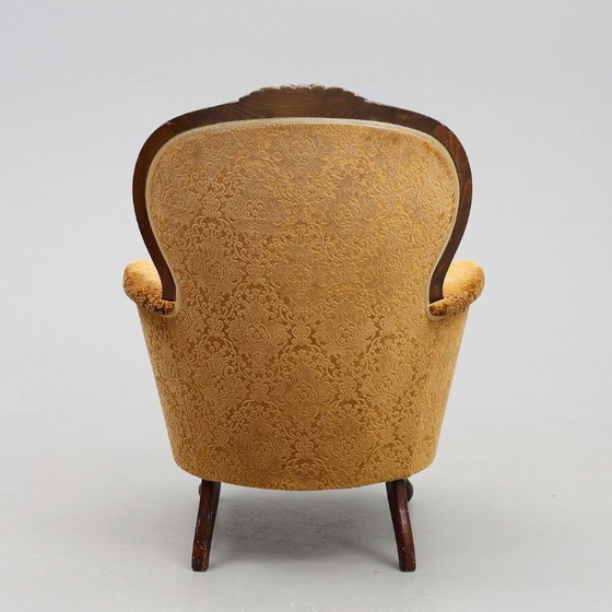 Image 1 of Bank en fauteuil in rococostijl — Pluche bekleding — 20e eeuw — Romantische salonset