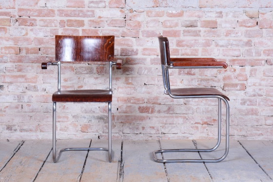 Set van 2 gerestaureerde Bauhaus-stoelen, van Mart Stam, chroom, multiplex, Duitsland, jaren 1930. (photo 5 of 9)