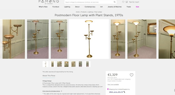 ✨💎 Rare Vintage Postmodern Gilded Brass Floor Light – 3 Saucers – 183 Cm 💎 ✨ (photo 3 of 20)
