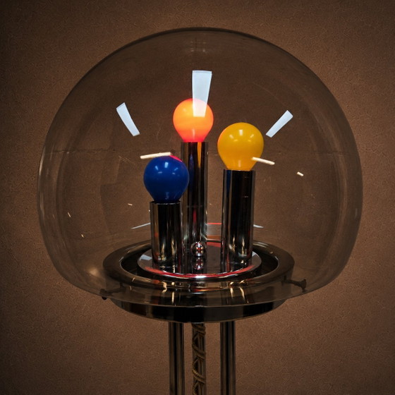 Image 1 of Vintage Itliaanse design Space Age vloerlamp Chroom en Glas (jaren 70 / 70s) unieke lamp 
