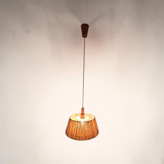 Lampada a sospensione da soffitto Mid Century Temde Noce Raffia anni '60, Temde Leuchten (foto 15 di 15)