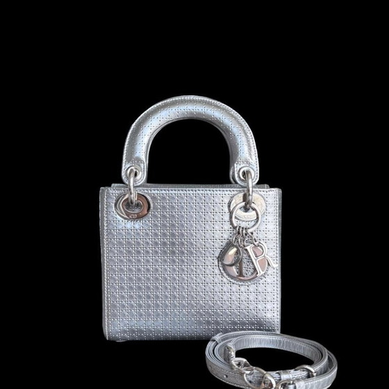 Image 1 of DIOR LADY MINI - MICRO CANNAGE METALLIC SILVER HARDWARE ADJUSTABLE STRAP