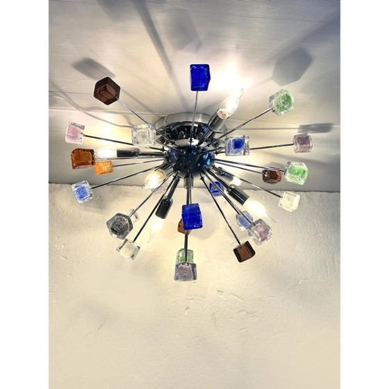 Image 1 of Multicolor “Ster” Sputnik Kleine “Kubusjes” Murano Glazen Plafondlamp