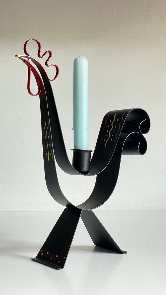 Image 1 of Vintage Swedish Rooster Shaped Metal Candlestick