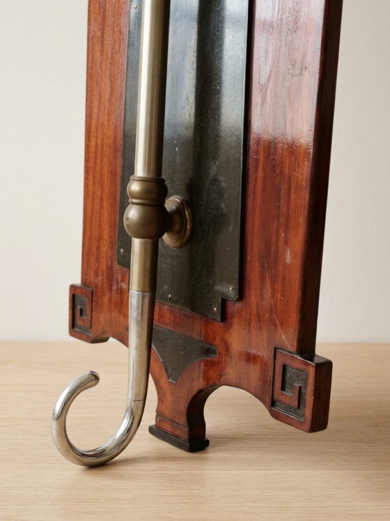 Vintage coat rack mid century wooden rack with metal hooks, 55 × 40 × 92 cm (photo 7 of 9)