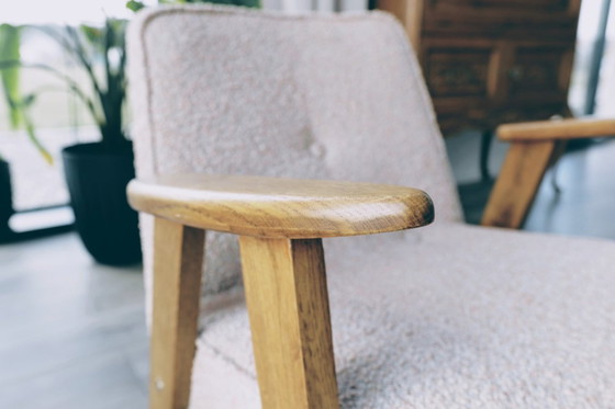 Image 1 of Fauteuil moderne rustique Chêne bois poudré rose bouclé 