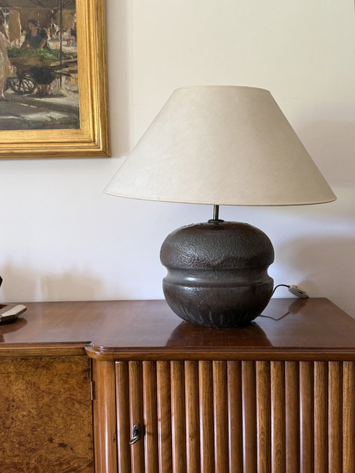 Base de lampe en céramique brune, France, années 1960