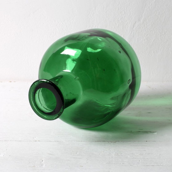 Image 1 of Vintage Emerald Green Glass Decanter / Genie Bottle with Stopper / Empoli / Italy / 1960s