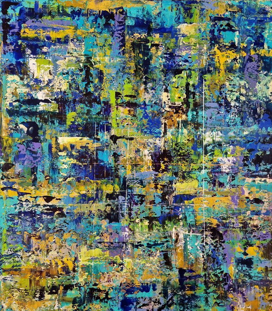 Image 1 of Frances Eckhardt - 80x90 cm abstract painting hand-painted colorful modern art blue green yellow