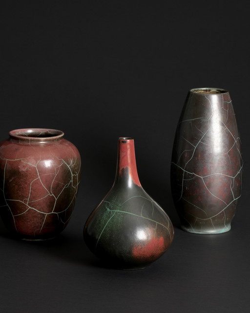 Vase Trio: RICHARD UHLEMEYER Duo & Paul Dresler 40's-50's German Pottery MCM 