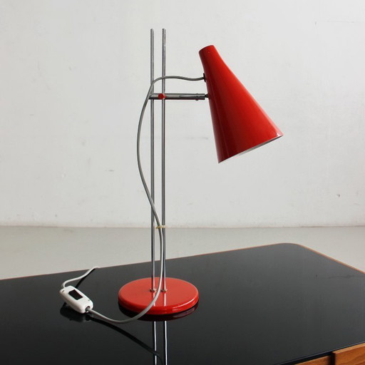 Lampe de table rouge Josef Hůrka, Lidokov, éclairage moderniste tchécoslovaque des années 1970