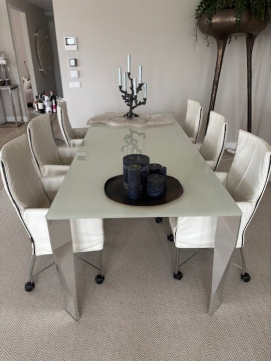 Image 1 of Table de salle à manger Molteni & C blanche/chrome