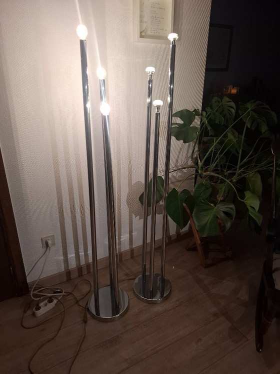 Set of 2 Vintage Space Age 'Organ Pipe' Floor Lamps - Chrome - 1970s (Aro Leuchte / Reggiani Style) (photo 5 of 6)