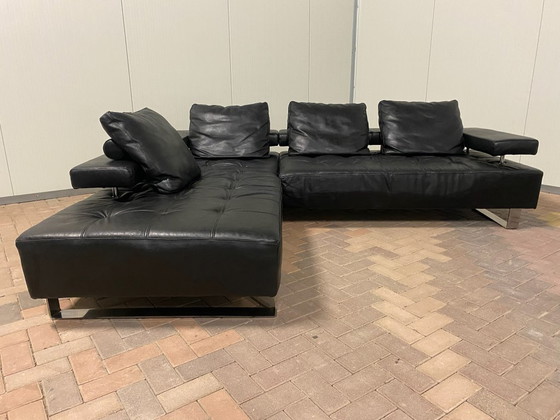 Image 1 of Black Montel Real Leather Corner Sofa