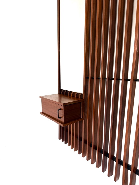 Vintage XL Teak Slat Coat Rack, Germany '60s, Glass, Wood, Brown (photo 5 of 12)