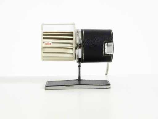Raro ventilatore da tavolo originale BRAUN HL 1 del 1961, disegnato da Reinhold Weiss, con finitura in pelle.